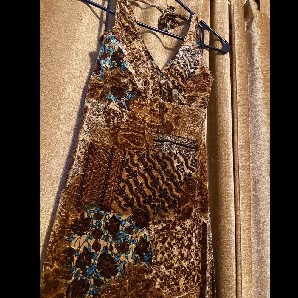 Soft velvety stretchy boho print halter dress